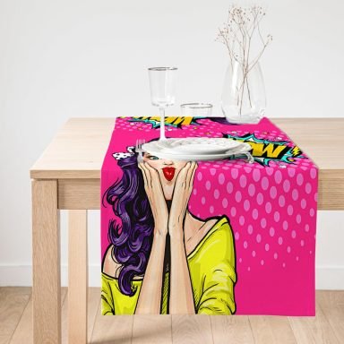 Realhomes Pop Art Resimli Dijital Baskılı Dekoratif Süet Runner