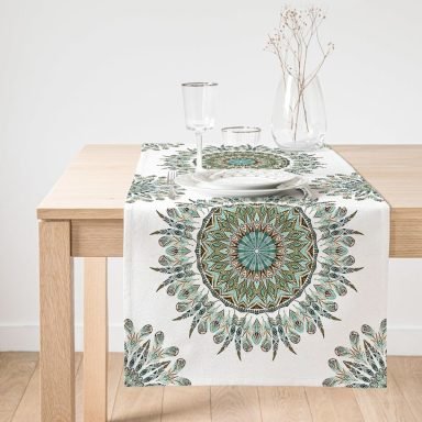 Realhomes Modern Damask Desenli Dijital Baskılı Dekoratif Süet Runner