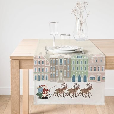 Realhomes Christmas Temalı Dijital Baskılı Süet Runner