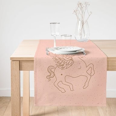 Realhomes Pastel Zemin Üzerinde Unicorn Desenli Dijital Baskılı Özel Tasarım Süet Runner