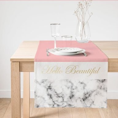 Hello Beautiful Pembe & Mermer  Dijital Baskılı Dekoratif Süet Runner