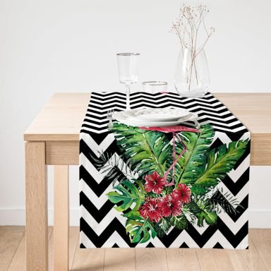 RealHomes Zigzag Flamingo Tasarımlı Dijital Baskılı Dekoratif Süet Runner