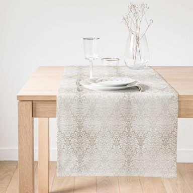 Realhomes Gümüş Renk Damask Desenli Modern Süet Runner