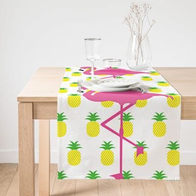 Realhomes Ananas ve Flamingo Motifli Süet Runner