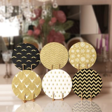 6'lı Altın Varaklı Yılbaşı Temalı Servis Altlığı & Supla