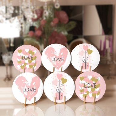 6'lı Pembe Love Desenli Servis Altlığı & Supla