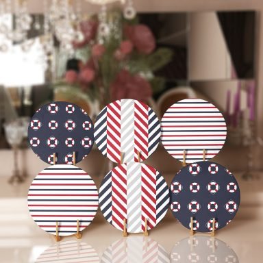 6'lı Bordo & Laciver Denizci Temalı Servis Altlığı & Supla