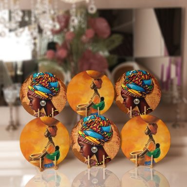 6'lı Etnik Kültürlü African Kadın Tasarımlı Servis Altlığı & Supla