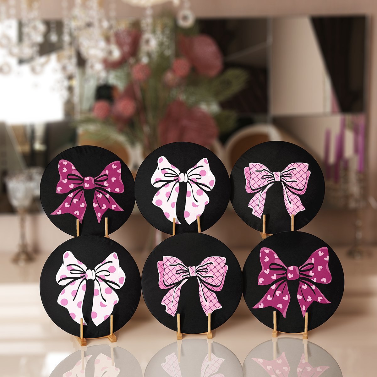 Supla6li-Set500-6li-Siyah-Zemin-Pembe-Kurdele-Tasarimli-Servis-Altligi-Supla