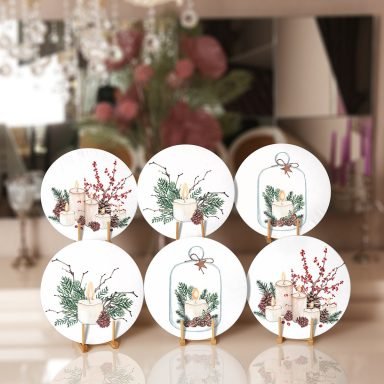 6'lı Kozalak & Mum Tasarımlı Servis Altlığı & Supla