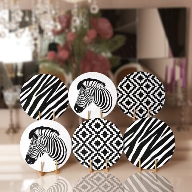 6'lı Siyah Beyaz Zebra Desen Tasarımlı Servis Altlığı & Supla