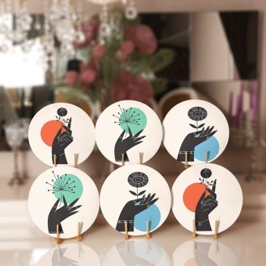 6'lı Çiçek Tasarımlı El Motifli Servis Altlığı & Supla