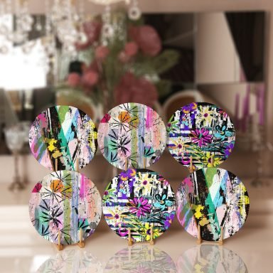 6'lı Renkli Karmaşık Tasarımlı Servis Altlığı & Supla