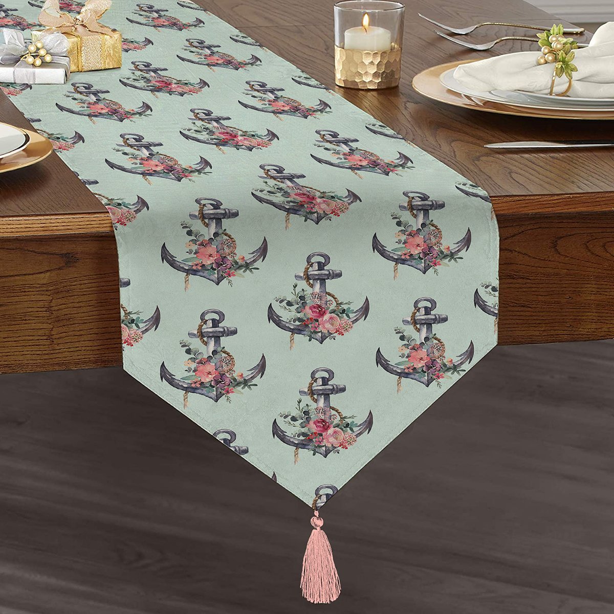 UcgenRunner-10081-Mint-Yesili-Zemin-Capa-Tasarimli-Dijital-Baskili-Dekoratif-Puskullu-Sonil-Ucgen-Runner