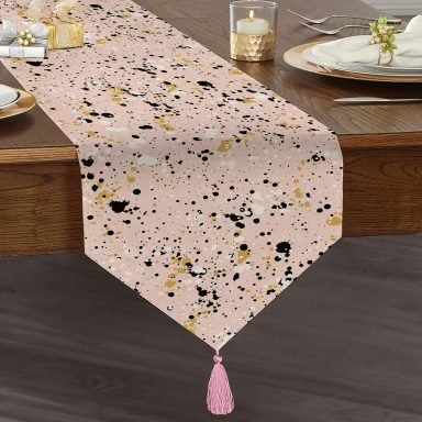 Pembe Zemin Fırça Damlaları Özel Tasarım Dijital Baskılı Dekoratif Püsküllü Şönil Üçgen Runner