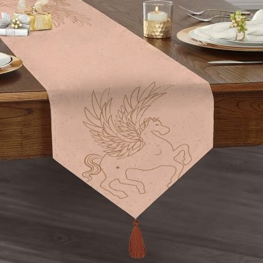Realhomes Pastel Zemin Üzerinde Unicorn Desenli Dijital Baskılı Özel Tasarım Püsküllü Şönil Üçgen Runner