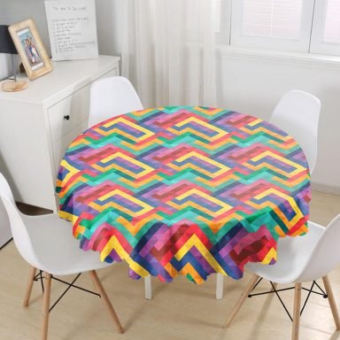 Renkli Geometrik Desen Dijital Baskılı Yuvarlak Masa Örtüsü - Çap 140cm
