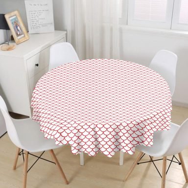 Kırmızı Geometrik Desenli Dijital Baskılı Modern Yuvarlak Masa Örtüsü - Çap 140cm