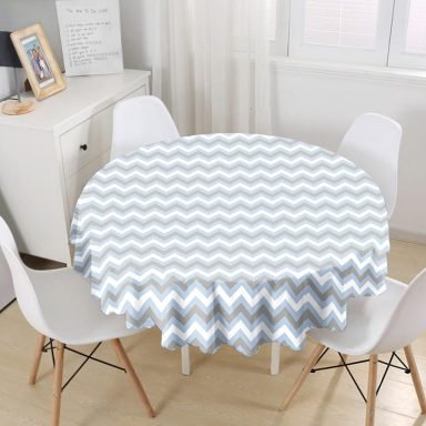 Mavi Gri Zigzag Desenli Dijital Baskılı Yuvarlak Masa Örtüsü - Çap 140cm