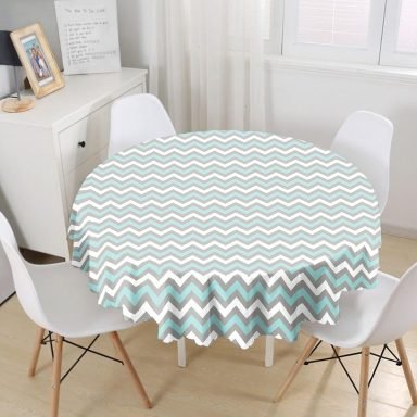 Gri Turkuaz Zigzag Desenli Yuvarlak Masa Örtüsü Yuvarlak Masa Örtüsü - Çap 140cm
