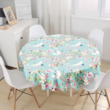 Ebabil Kuşları Motifli Yuvarlak Masa Örtüsü - Çap 140cm