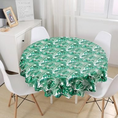 Mint Yeşili Kavaniçe Motifli Yuvarlak Masa Örtüsü - Çap 140cm