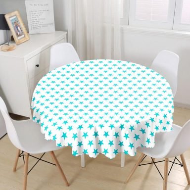 Turkuaz Yıldız Motifli Modern Baskılı Yuvarlak Masa Örtüsü - Çap 140cm