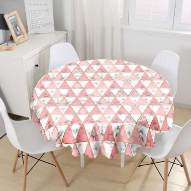 Geometrik Üçgen Şekilli Mermer Desenli Yuvarlak Masa Örtüsü - Çap 140cm