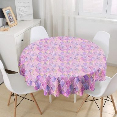Geometrik Açık Pudra Renkli Modern Yuvarlak Masa Örtüsü - Çap 140cm