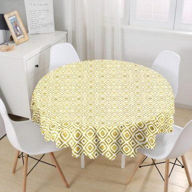 Geometrik Şekilli Altın Detaylı Modern Yuvarlak Masa Örtüsü - Çap 140cm