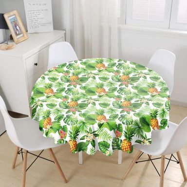 Summer Tropikal Desenli Özel Tasarımlı Yuvarlak Masa Örtüsü - Çap 140cm