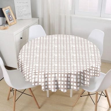 Vizon Zeminde Geometrik Kare Motifli Yuvarlak Masa Örtüsü - Çap 140cm