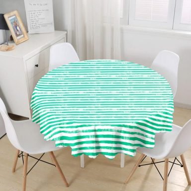 Yeşil Çizgili Motifli Modern Dijital Baskılı Yuvarlak Masa Örtüsü - Çap 140cm