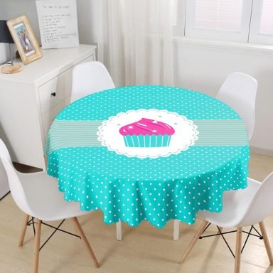 Cup Cake Desenli Dijital Baskılı Yuvarlak Masa Örtüsü - Çap 140cm