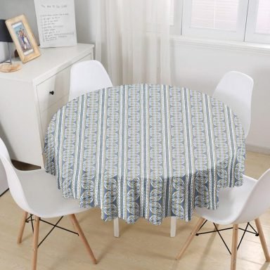 Kot Zeminli Düz Çigili Yaprak Motifli Yuvarlak Masa Örtüsü - Çap 140cm