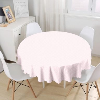 Pembe Renkli Pul Tasarımlı Dijital Baskılı Yuvarlak Masa Örtüsü - Çap 140cm