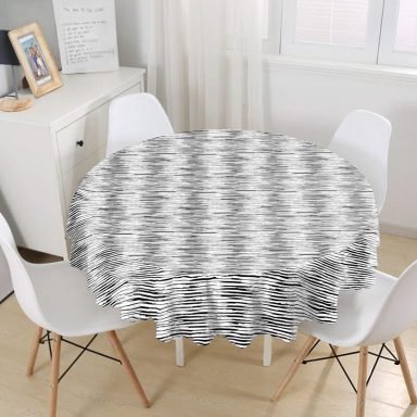 Siyah Beyaz Modern Çizgili Yuvarlak Masa Örtüsü - Çap 140cm