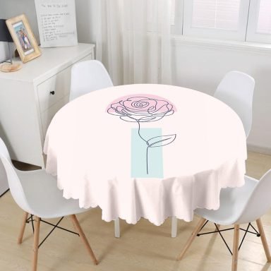 Pembe Zeminde Gül Motifli Bohemian Yuvarlak Masa Örtüsü - Çap 140cm