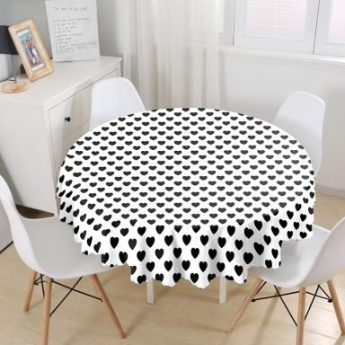 Modern Kalp Desenli Dijital Baskılı Yuvarlak Masa Örtüsü - Çap 140cm