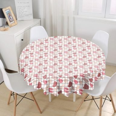 Renkli Bohem Zeminli Kare Çizgiler Dijital Baskılı Modern Yuvarlak Masa Örtüsü - Çap 140cm