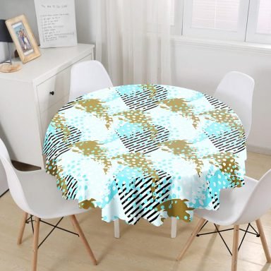Renkli Zemin Uzerinde Onedraw Çizimli Dijital Baskılı Modern Yuvarlak Masa Örtüsü - Çap 140cm