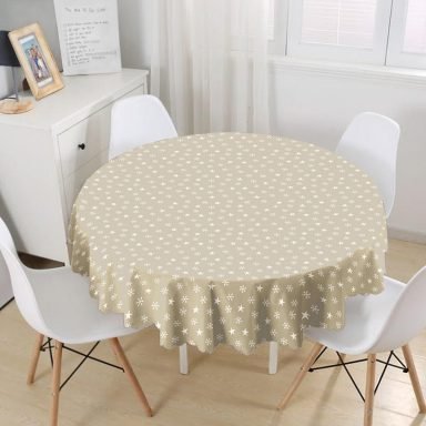 Renkli Zeminli Yıldız Ve Kartanesi Motifli Dijital Baskılı Modern Yuvarlak Masa Örtüsü - Çap 140cm