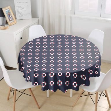 Renkli Zeminli Geometrik Çizimli Dijital Baskılı Modern Yuvarlak Masa Örtüsü - Çap 140cm