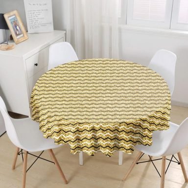 Gold Zemin Üzerinde Modern Renkli Zigzag Desenli Modern Yuvarlak Masa Örtüsü - Çap 140cm