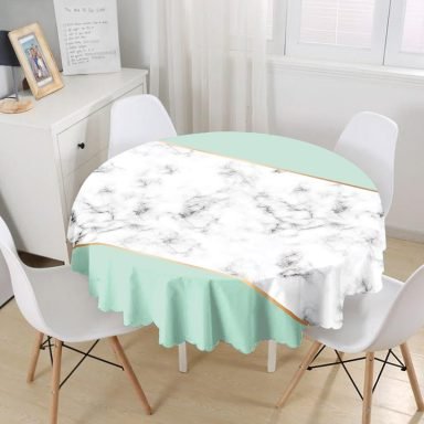 Renkli Geometrik Desenli Mermer Motifli Dijital Baskılı Modern Yuvarlak Masa Örtüsü - Çap 140cm