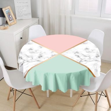 Renkli Geometrik Desenli Mermer Motifli Dijital Baskılı Modern Yuvarlak Masa Örtüsü - Çap 140cm
