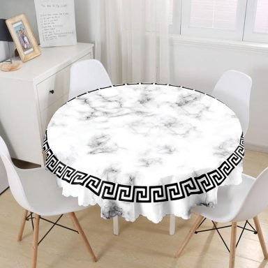 Mermer Tasarımlı Modern Dijital Baskılı Yuvarlak Masa Örtüsü - Çap 140cm