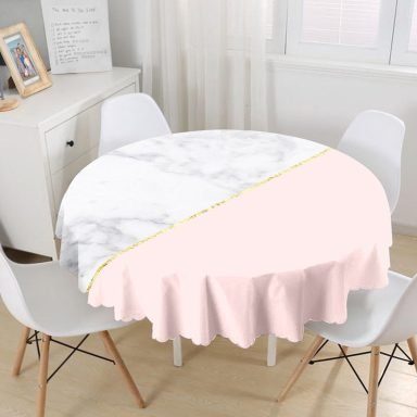 Pembe & Mermer Tasarımlı Dijital Baskılı Yuvarlak Masa Örtüsü - Çap 140cm