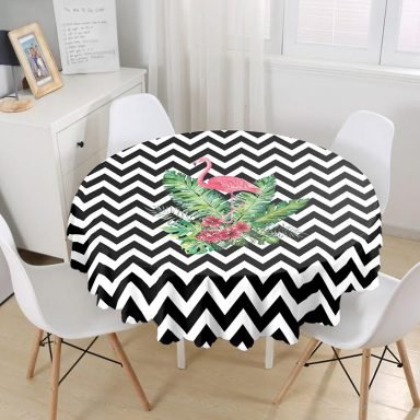 Zigzag Flamingo Tasarımlı Dijital Baskılı Yuvarlak Masa Örtüsü - Çap 140cm