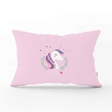 Realhomes Pembe Zeminli Magic Unicorn Tasarımlı Modern Dikdörtgen Yastık Kırlent Kılıfı